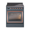 ILVE Nostalgie II Noblesse 30-Inch Induction Range with Triple Glass Door in Blue Grey with Copper Trim (UNI304NMPBGP)