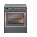 ILVE Nostalgie II Noblesse 30-Inch Induction Range with Triple Glass Door in Blue Grey with Copper Trim (UNI304NMPBGP)
