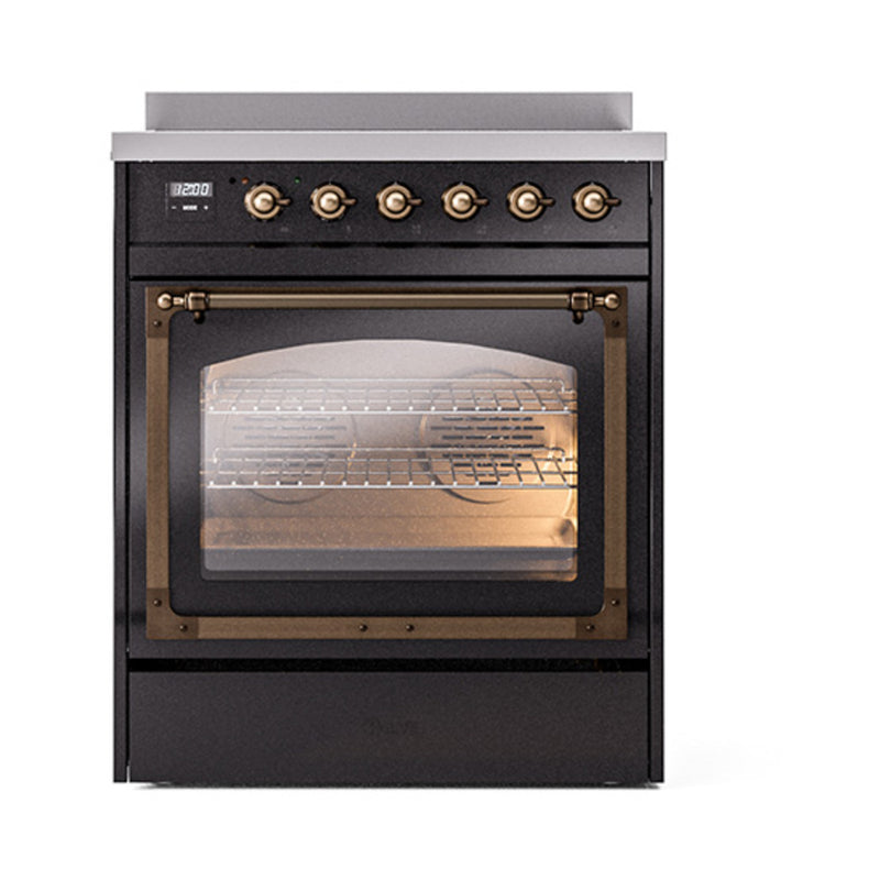 ILVE Nostalgie II Noblesse 30-Inch Induction Range with Triple Glass Door in Glossy Black with Bronze Trim (UNI304NMPBKB)
