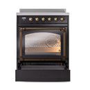ILVE Nostalgie II Noblesse 30-Inch Induction Range with Triple Glass Door in Glossy Black with Bronze Trim (UNI304NMPBKB)