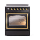 ILVE Nostalgie II Noblesse 30-Inch Induction Range with Triple Glass Door in Glossy Black with Brass Trim (UNI304NMPBKG)