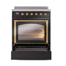 ILVE Nostalgie II Noblesse 30-Inch Induction Range with Triple Glass Door in Glossy Black with Brass Trim (UNI304NMPBKG)