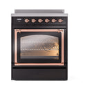 ILVE Nostalgie II Noblesse 30-Inch Induction Range with Triple Glass Door in Glossy Black with Copper Trim (UNI304NMPBKP)