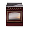 ILVE Nostalgie II Noblesse 30-Inch Induction Range with Triple Glass Door in Burgundy with Bronze Trim (UNI304NMPBUB)