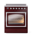 ILVE Nostalgie II Noblesse 30-Inch Induction Range with Triple Glass Door in Burgundy with Chrome Trim (UNI304NMPBUC)
