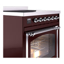 ILVE Nostalgie II Noblesse 30-Inch Induction Range with Triple Glass Door in Burgundy with Chrome Trim (UNI304NMPBUC)