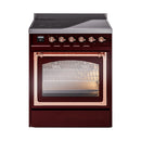 ILVE Nostalgie II Noblesse 30-Inch Induction Range with Triple Glass Door in Burgundy with Copper Trim (UNI304NMPBUP)