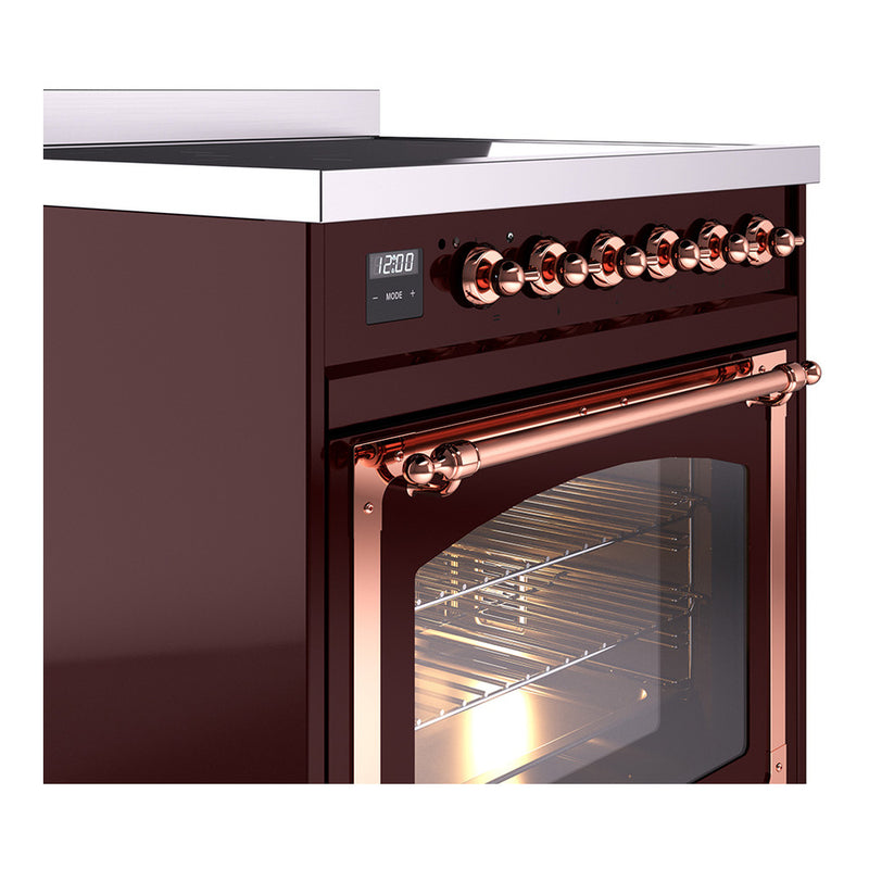 ILVE Nostalgie II Noblesse 30-Inch Induction Range with Triple Glass Door in Burgundy with Copper Trim (UNI304NMPBUP)