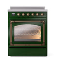 ILVE Nostalgie II Noblesse 30-Inch Induction Range with Triple Glass Door in Emerald Green with Bronze Trim (UNI304NMPEGB)