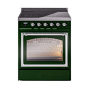 ILVE Nostalgie II Noblesse 30-Inch Induction Range with Triple Glass Door in Emerald Green with Chrome Trim (UNI304NMPEGC)
