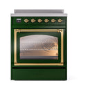 ILVE Nostalgie II Noblesse 30-Inch Induction Range with Triple Glass Door in Emerald Green with Brass Trim (UNI304NMPEGG)