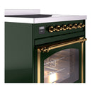 ILVE Nostalgie II Noblesse 30-Inch Induction Range with Triple Glass Door in Emerald Green with Brass Trim (UNI304NMPEGG)