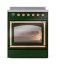 ILVE Nostalgie II Noblesse 30-Inch Induction Range with Triple Glass Door in Emerald Green with Copper Trim (UNI304NMPEGP)