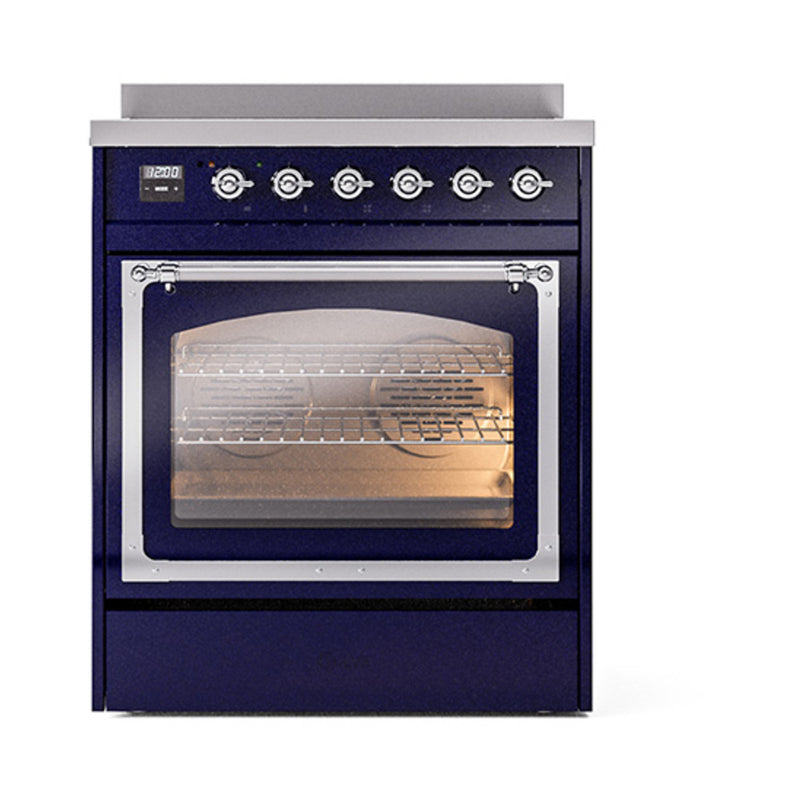 ILVE Nostalgie II Noblesse 30-Inch Induction Range with Triple Glass Door in Midnight Blue with Chrome Trim (UNI304NMPMBC)