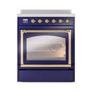 ILVE Nostalgie II Noblesse 30-Inch Induction Range with Triple Glass Door in Midnight Blue with Brass Trim (UNI304NMPMBG)