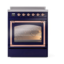ILVE Nostalgie II Noblesse 30-Inch Induction Range with Triple Glass Door in Midnight Blue with Copper Trim (UNI304NMPMBP)