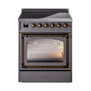 ILVE Nostalgie II Noblesse 30-Inch Induction Range with Triple Glass Door in Matte Graphite with Bronze Trim (UNI304NMPMGB)
