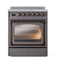 ILVE Nostalgie II Noblesse 30-Inch Induction Range with Triple Glass Door in Matte Graphite with Bronze Trim (UNI304NMPMGB)