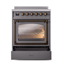 ILVE Nostalgie II Noblesse 30-Inch Induction Range with Triple Glass Door in Matte Graphite with Bronze Trim (UNI304NMPMGB)