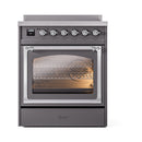 ILVE Nostalgie II Noblesse 30-Inch Induction Range with Triple Glass Door in Matte Graphite with Chrome Trim (UNI304NMPMGC)