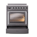 ILVE Nostalgie II Noblesse 30-Inch Induction Range with Triple Glass Door in Matte Graphite with Chrome Trim (UNI304NMPMGC)
