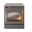 ILVE Nostalgie II Noblesse 30-Inch Induction Range with Triple Glass Door in Matte Graphite with Brass Trim (UNI304NMPMGG)