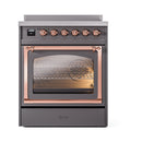 ILVE Nostalgie II Noblesse 30-Inch Induction Range with Triple Glass Door in Matte Graphite with Copper Trim (UNI304NMPMGP)