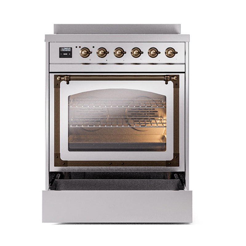 ILVE Nostalgie II Noblesse 30-Inch Induction Range with Triple Glass Door in Stainless Steel with Bronze Trim (UNI304NMPSSB)