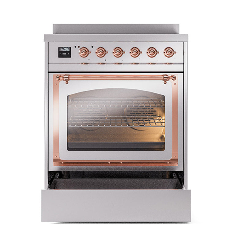 ILVE Nostalgie II Noblesse 30-Inch Induction Range with Triple Glass Door in Stainless Steel with Copper Trim (UNI304NMPSSP)