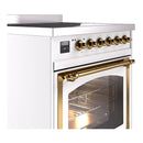 ILVE Nostalgie II Noblesse 30-Inch Induction Range with Triple Glass Door in White with Brass Trim (UNI304NMPWHG)