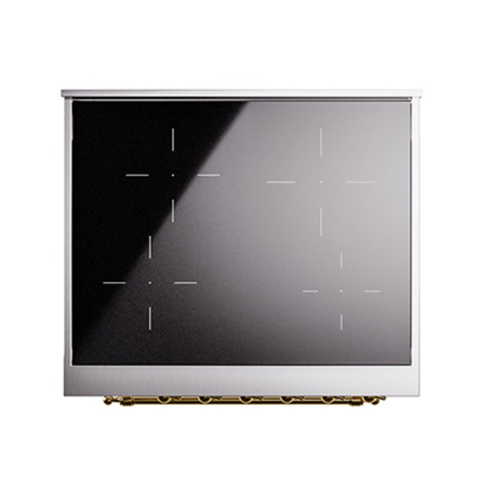 Induction range solid oven door window with smoky glass and heat-zone lines