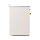 ILVE 30-Inch Nostalgie II Noblesse Induction Range with Solid Door Oven in Antique White with Brass Trim (UNI304QNMPAWG)