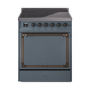 ILVE 30-Inch Nostalgie II Noblesse Induction Range with Solid Door Oven in Blue Grey with Bronze Trim (UNI304QNMPBGB)