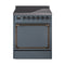 ILVE 30-Inch Nostalgie II Noblesse Induction Range with Solid Door Oven in Blue Grey with Bronze Trim (UNI304QNMPBGB)