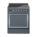 ILVE 30-Inch Nostalgie II Noblesse Induction Range with Solid Door Oven in Blue Grey with Chrome Trim (UNI304QNMPBGC)