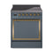 ILVE 30-Inch Nostalgie II Noblesse Induction Range with Solid Door Oven in Blue Grey with Brass Trim (UNI304QNMPBGG)