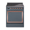 ILVE 30-Inch Nostalgie II Noblesse Induction Range with Solid Door Oven in Blue Grey with Copper Trim (UNI304QNMPBGP)