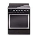 ILVE 30-Inch Nostalgie II Noblesse Induction Range with Solid Door Oven in Glossy Black with Chrome Trim (UNI304QNMPBKC)