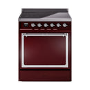 ILVE 30-Inch Nostalgie II Noblesse Induction Range with Solid Door Oven in Burgundy with Chrome Trim (UNI304QNMPBUC)