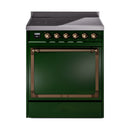ILVE 30-Inch Nostalgie II Noblesse Induction Range with Solid Door Oven in Emerald Green with Bronze Trim (UNI304QNMPEGB)