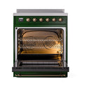 ILVE 30-Inch Nostalgie II Noblesse Induction Range with Solid Door Oven in Emerald Green with Bronze Trim (UNI304QNMPEGB)