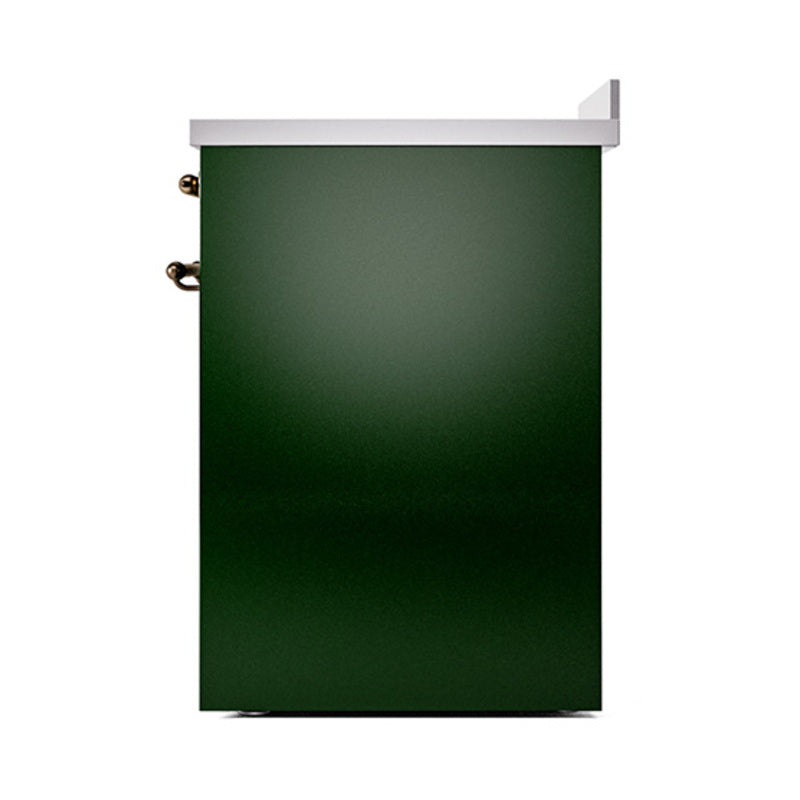 Emerald green range side panel with dual bronze handle fixtures and white trim
