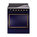 ILVE 30-Inch Nostalgie II Noblesse Induction Range with Solid Door Oven in Midnight Blue with Bronze Trim (UNI304QNMPMBB)
