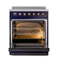 ILVE 30-Inch Nostalgie II Noblesse Induction Range with Solid Door Oven in Midnight Blue with Bronze Trim (UNI304QNMPMBB)