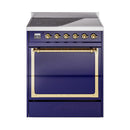 ILVE 30-Inch Nostalgie II Noblesse Induction Range with Solid Door Oven in Midnight Blue with Brass Trim (UNI304QNMPMBG)