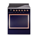 ILVE 30-Inch Nostalgie II Noblesse Induction Range with Solid Door Oven in Midnight Blue with Copper Trim (UNI304QNMPMBP)