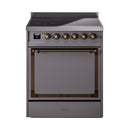 ILVE 30-Inch Nostalgie II Noblesse Induction Range with Solid Door Oven in Matte Graphite with Bronze Trim (UNI304QNMPMGB)