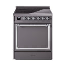 ILVE 30-Inch Nostalgie II Noblesse Induction Range with Solid Door Oven in Matte Graphite with Chrome Trim (UNI304QNMPMGC)