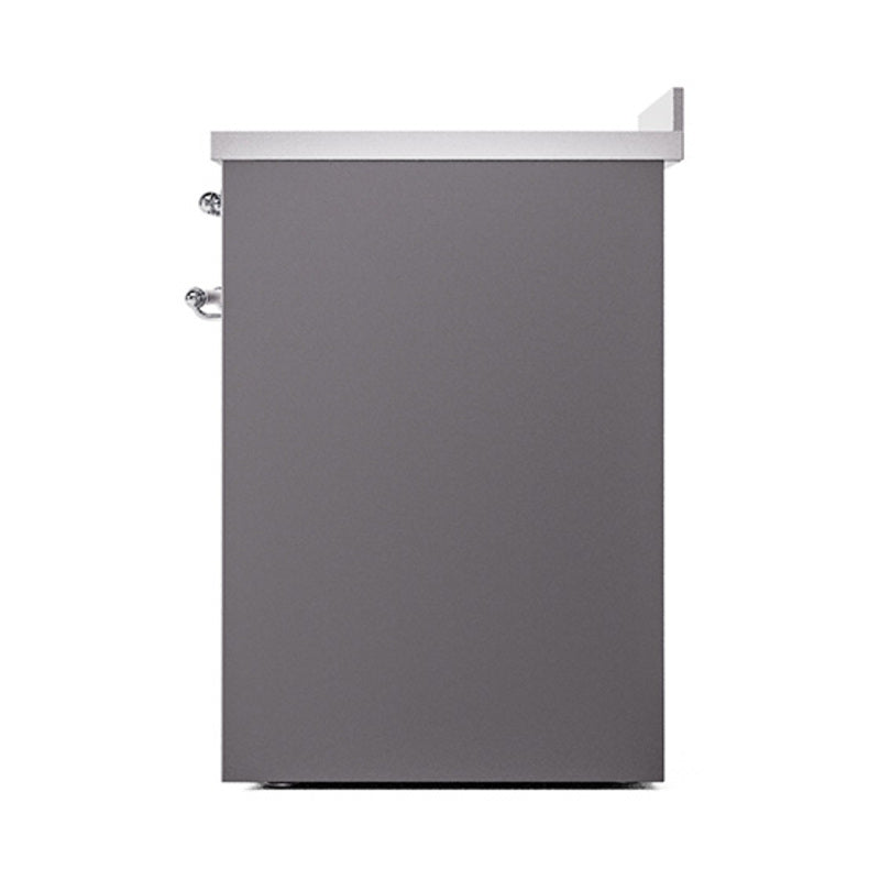 Matte graphite oven door with chrome hinges and handle, solid-door design