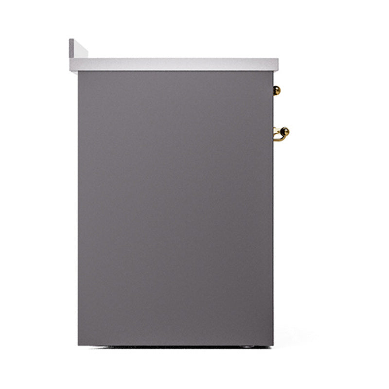 ILVE 30-Inch Nostalgie II Noblesse Induction Range with Solid Door Oven in Matte Graphite with Brass Trim (UNI304QNMPMGG)